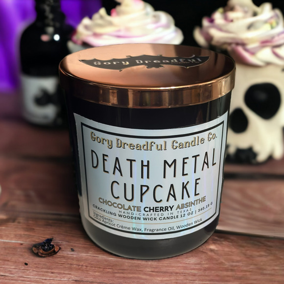 Death Metal Cupcake Crackling Wooden Wick Candle: Chocolate Cherry Absinthe - Picture 4 of 10